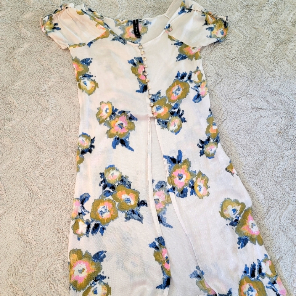 Watercolor Floral Midi Button Duster Dress